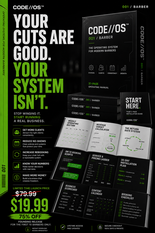 CODE//OS 001™ | The Barber Operating System for Barbers Who Want More Than Clients